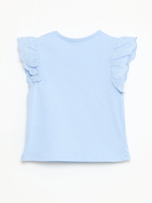 Cotton jersey t-shirt with broderie anglaise short sleeves - Kiabi