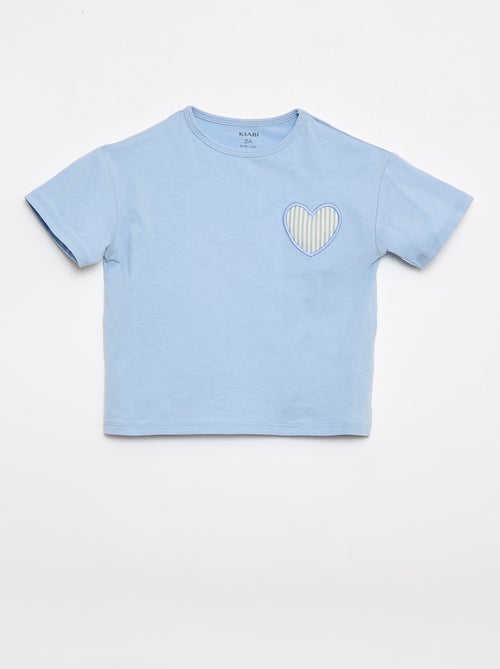 Cotton jersey T-shirt with heart patch - Kiabi