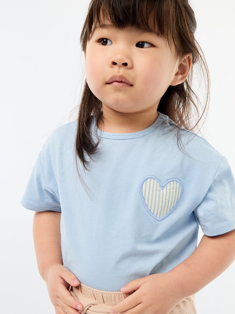 Cotton jersey T-shirt with heart patch Blue - Kiabi