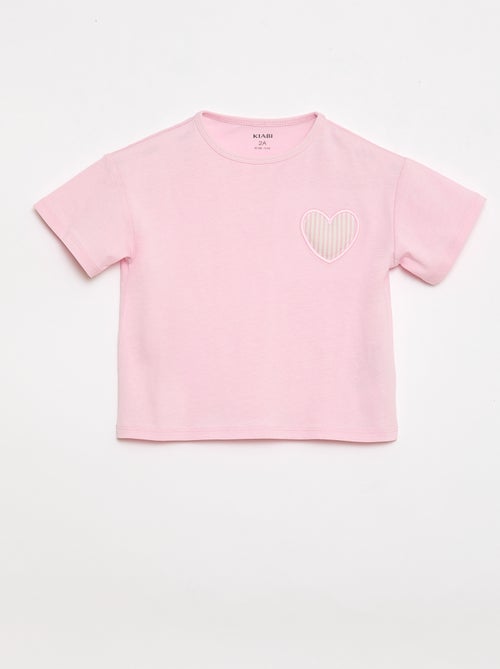 Cotton jersey T-shirt with heart patch - Kiabi