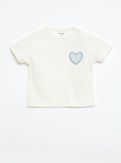 Cotton jersey T-shirt with heart patch - Kiabi
