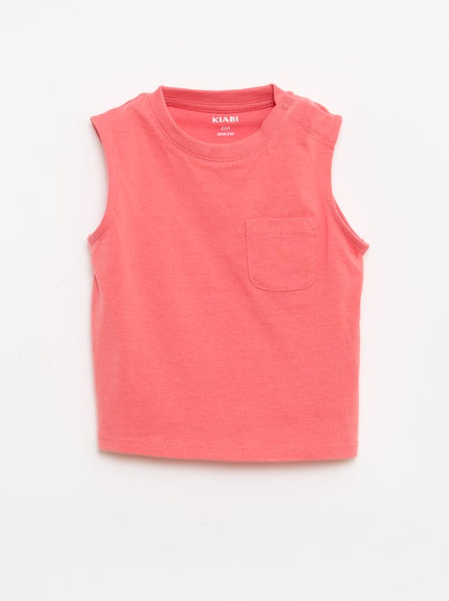 Cotton Jersey Tank Top with Chest Pocket - Kiabi