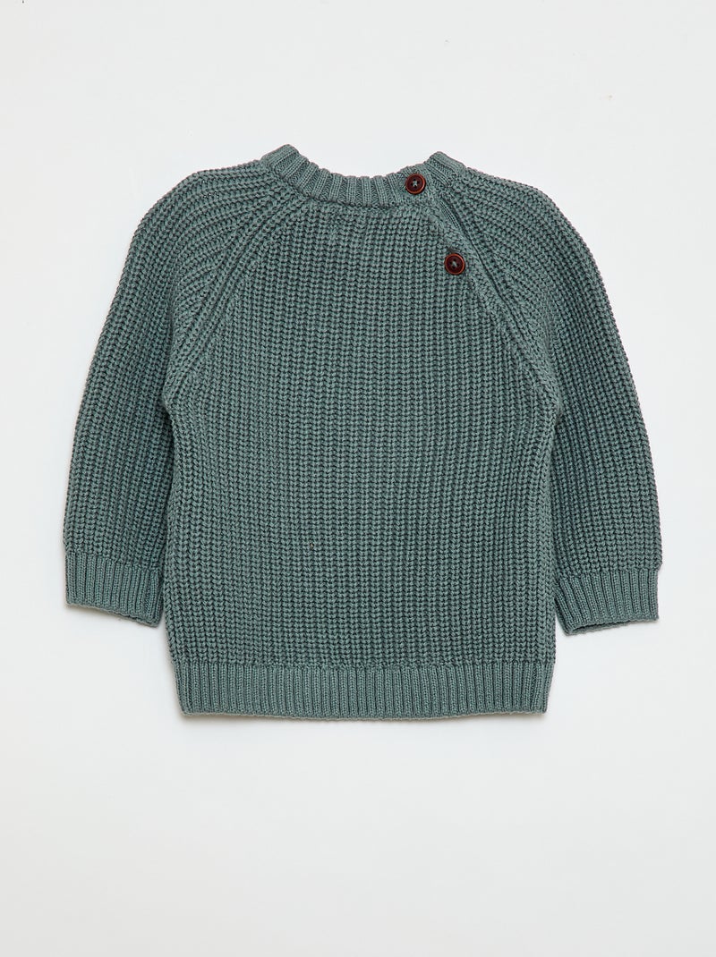 Cotton knit sweater with pearl stitch Green - Kiabi
