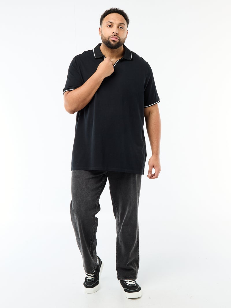 Cotton Piqué Polo Shirt with Buttonless Polo Collar Black - Kiabi