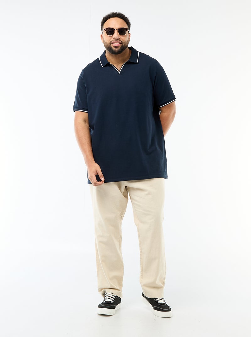 Cotton Piqué Polo Shirt with Buttonless Polo Collar Blue - Kiabi