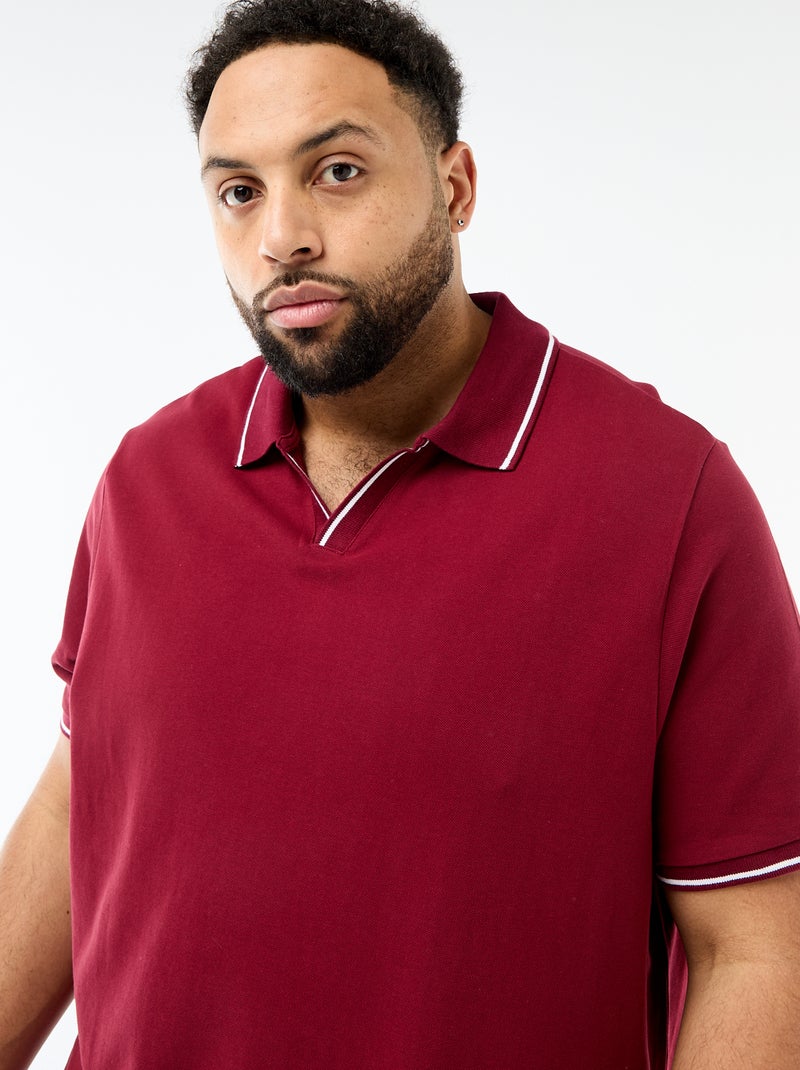 Cotton Piqué Polo Shirt with Buttonless Polo Collar Red - Kiabi