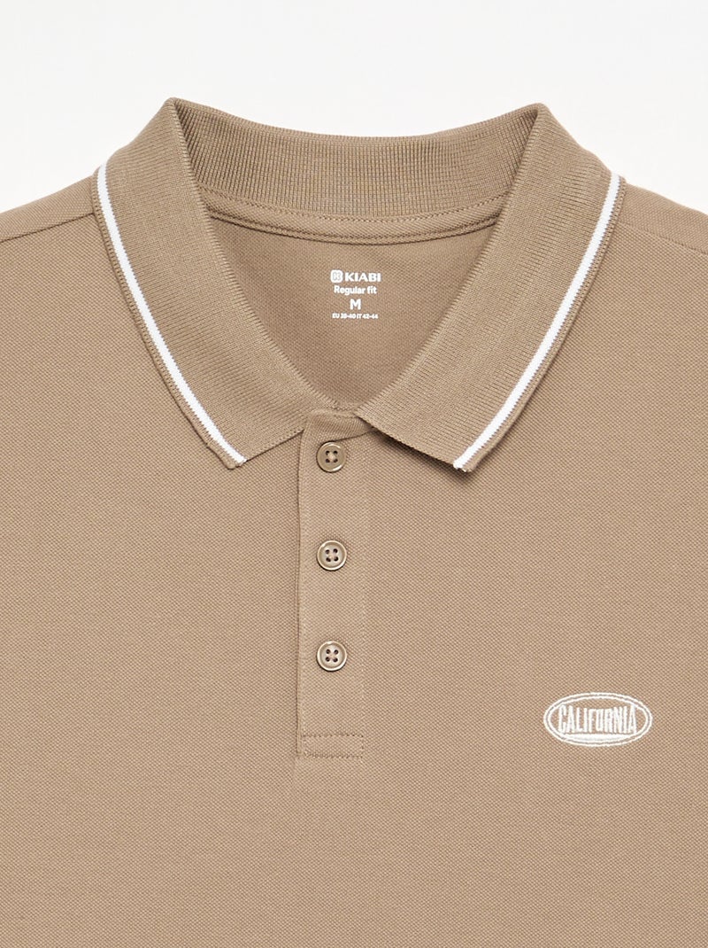 Cotton piqué polo shirt with chest embroidery Beige - Kiabi