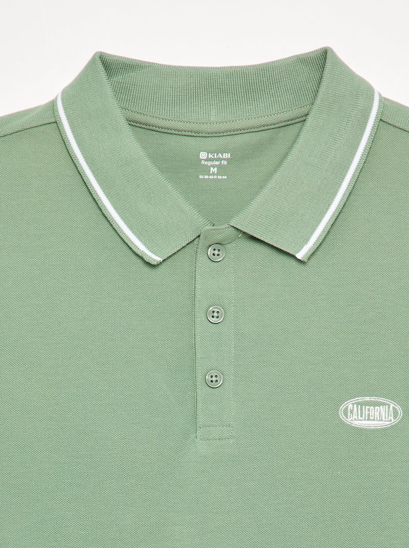 Cotton piqué polo shirt with chest embroidery Green - Kiabi