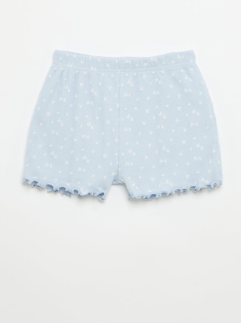 Cotton Ribbed Knit Pajama Top and Shorts Set Blue - Kiabi