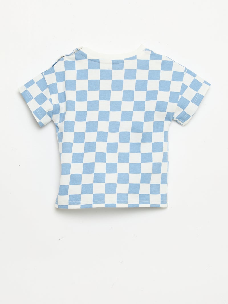 Cotton T-shirt with chest embroidery Blue - Kiabi