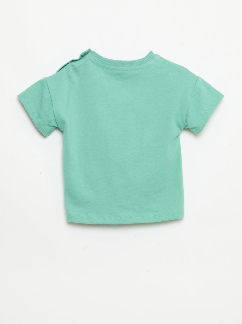 Cotton T-shirt with chest embroidery Green - Kiabi