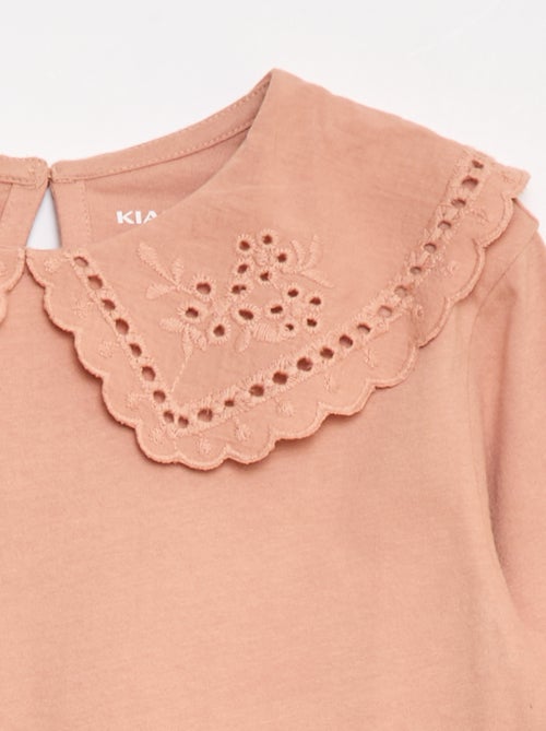 Cotton T-shirt with embroidered collar - Kiabi