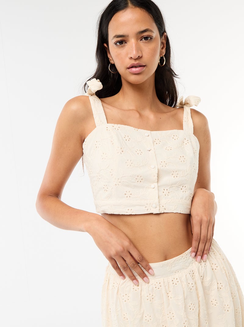 Cotton Tank Top with Tie Straps Beige - Kiabi