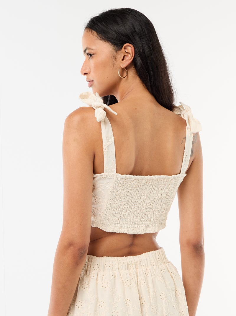 Cotton Tank Top with Tie Straps Beige - Kiabi