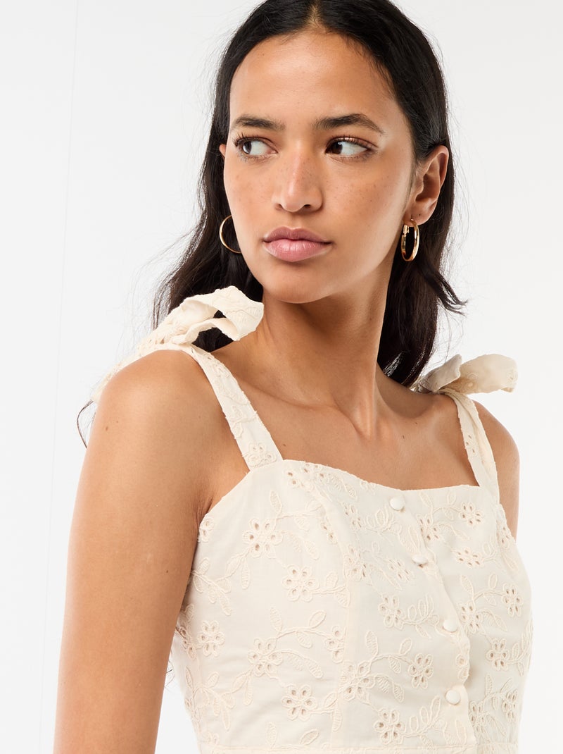 Cotton Tank Top with Tie Straps Beige - Kiabi