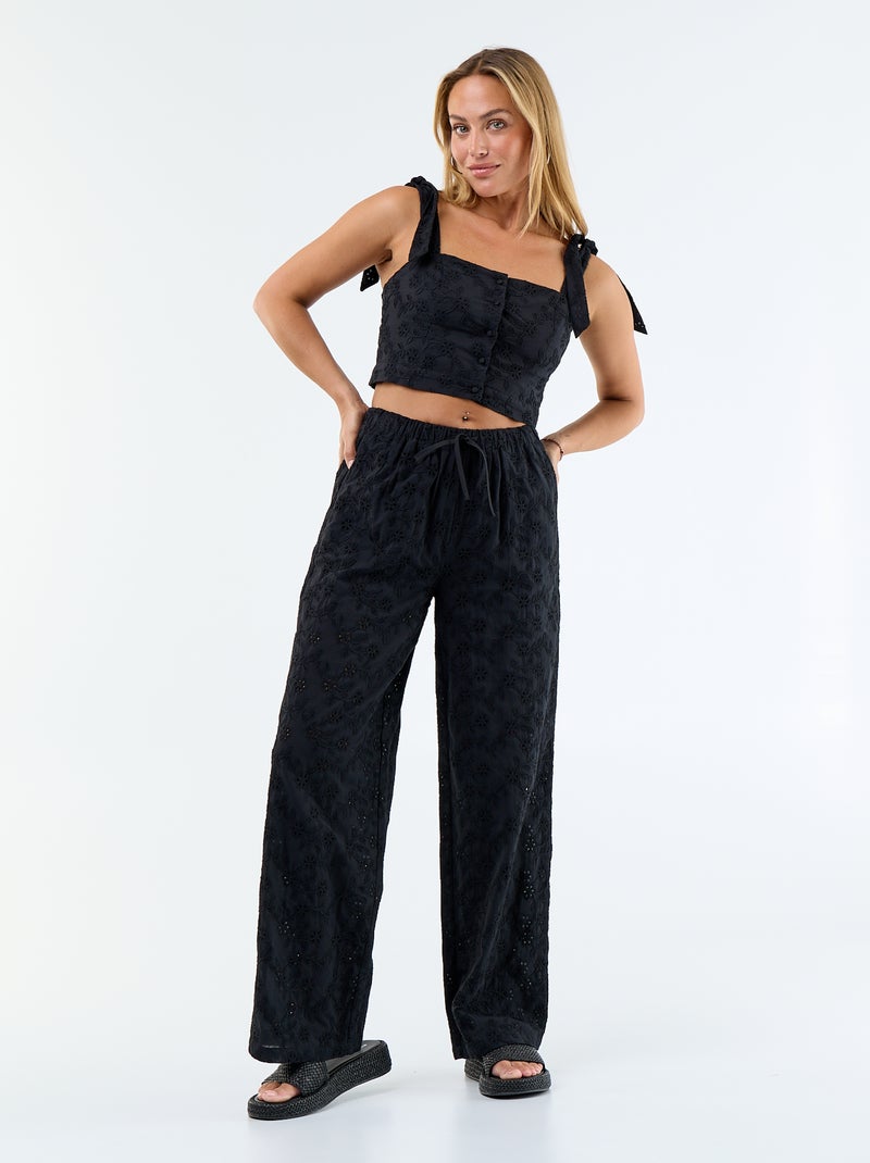 Cotton Tank Top with Tie Straps Black - Kiabi