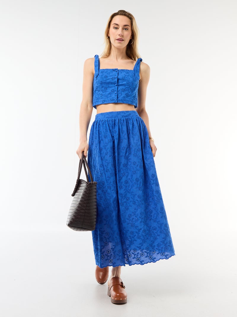 Cotton Tank Top with Tie Straps Blue - Kiabi