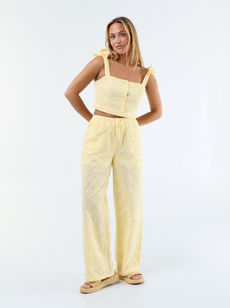 Cotton Tank Top with Tie Straps Yellow - Kiabi