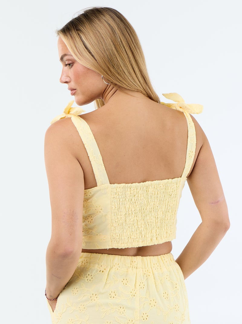 Cotton Tank Top with Tie Straps Yellow - Kiabi