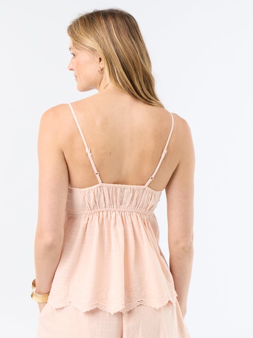 Cotton top with embroidered edges - Kiabi