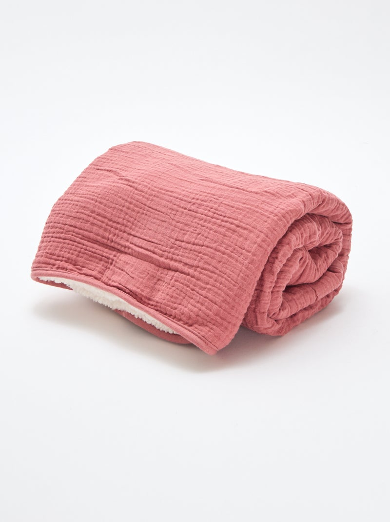Couverture en gaze de coton et polaire Rose - Kiabi