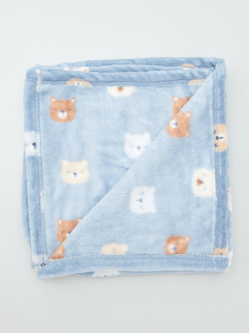Couverture imprimée avec effet polaire/doudou Bleu - Kiabi