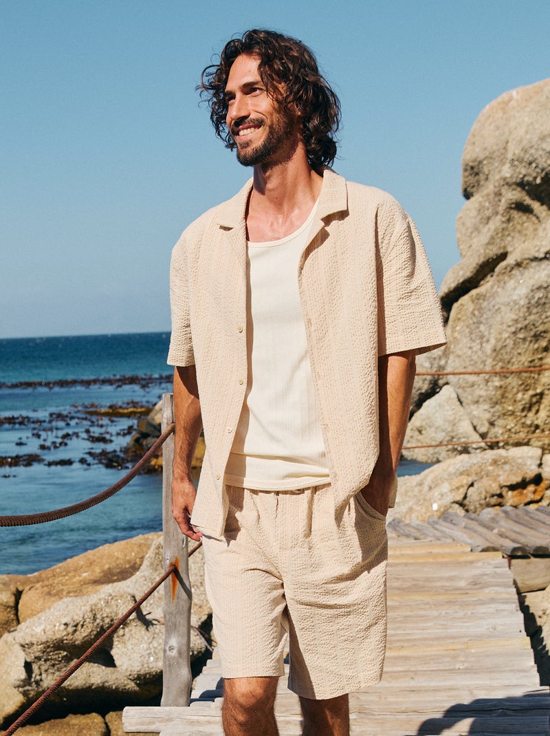Crêpe-effect Bermuda Shorts Beige - Kiabi