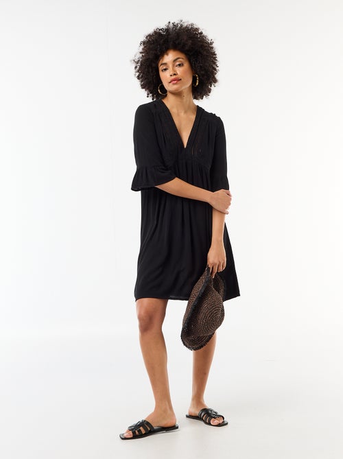 Crepe knit and macramé beach dress - Kiabi