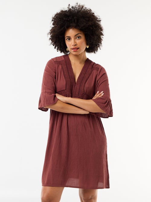 Crepe knit and macramé beach dress - Kiabi