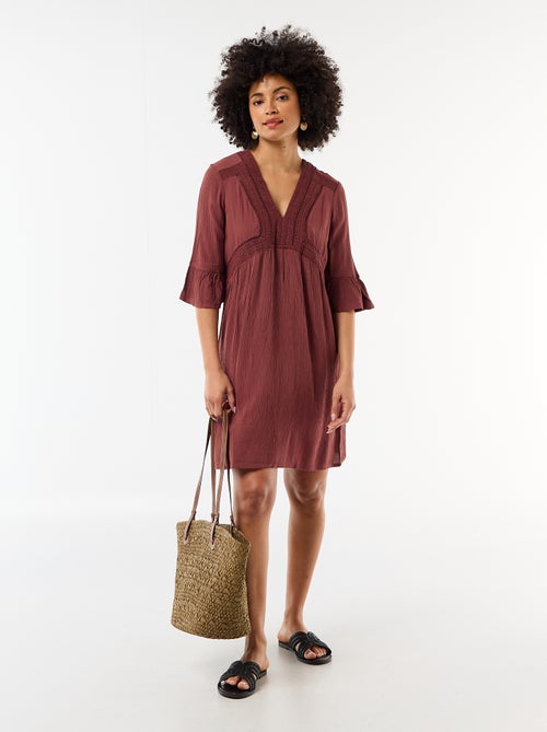 Crepe knit and macramé beach dress - Kiabi