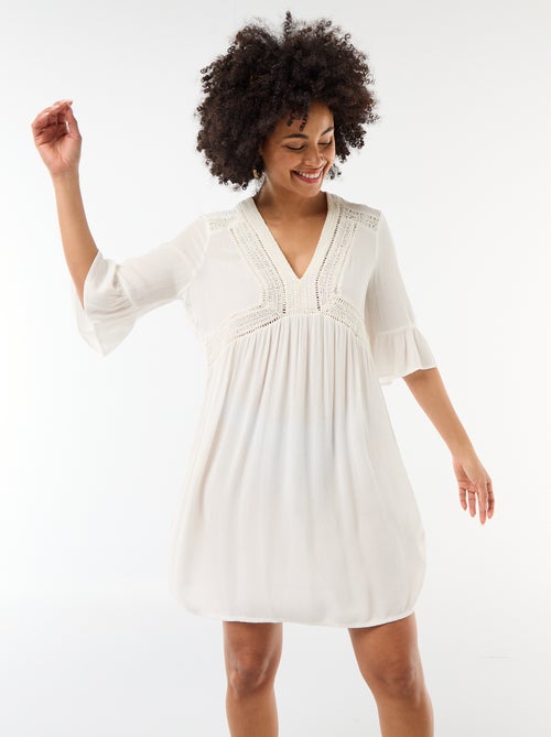 Crepe knit and macramé beach dress - Kiabi