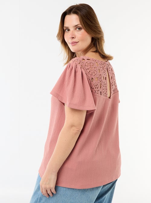Crepe Knit Tee with Macrame Details - Kiabi
