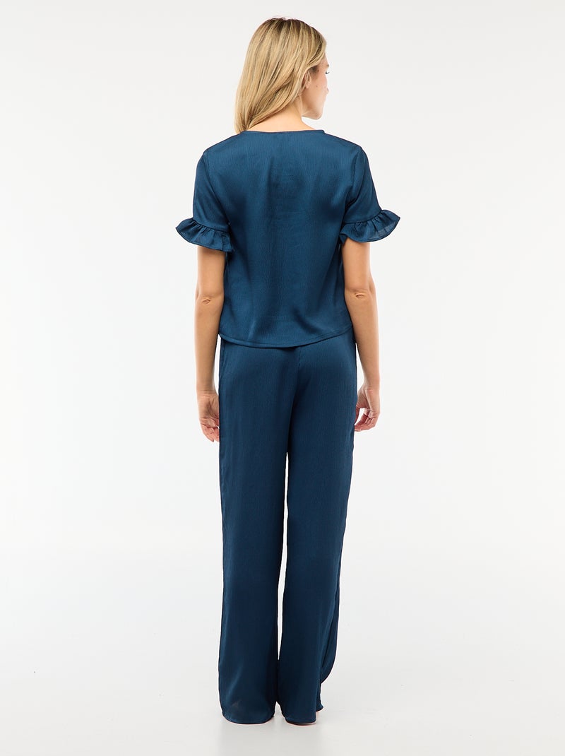 Crepe Knit Two-Piece Pajama Set Blue - Kiabi