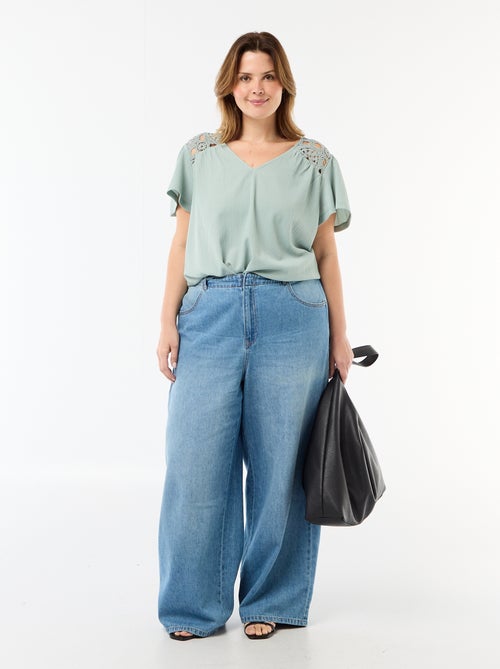 Crêpe-Strick-T-Shirt mit Makramee - Kiabi