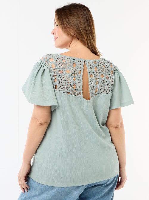 Crêpe-Strick-T-Shirt mit Makramee - Kiabi
