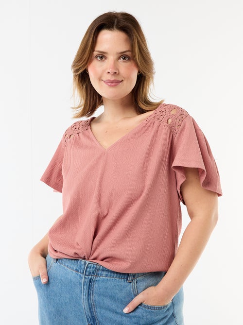 Crêpe-Strick-T-Shirt mit Makramee - Kiabi