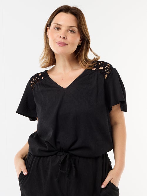 Crêpe-Strick-T-Shirt mit Makramee - Kiabi