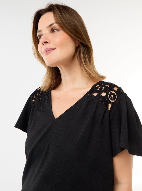 Crêpe-Strick-T-Shirt mit Makramee - Kiabi