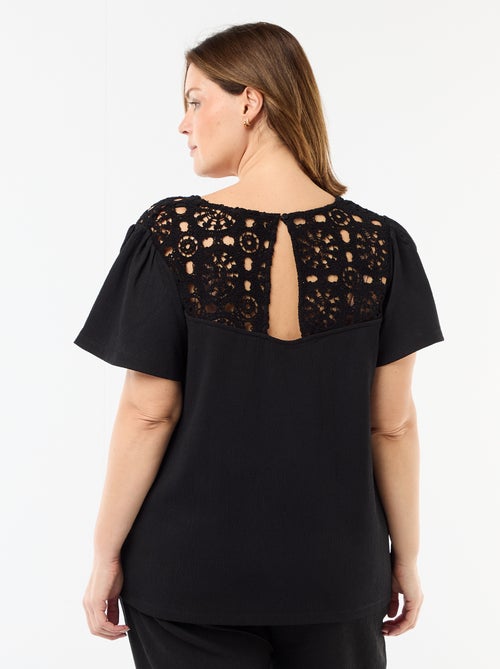 Crêpe-Strick-T-Shirt mit Makramee - Kiabi