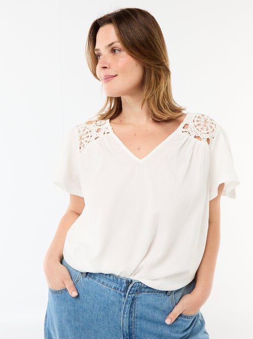 Crêpe-Strick-T-Shirt mit Makramee - Kiabi