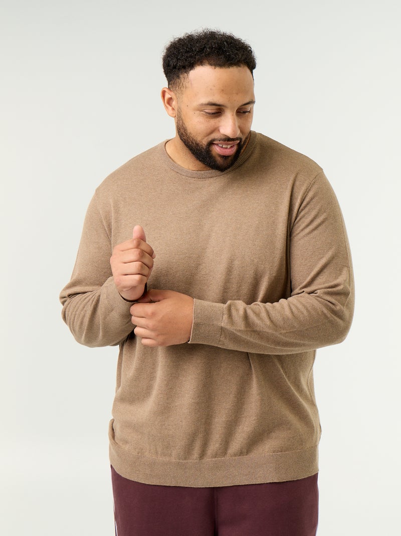 Crew Neck Fine Gauge Sweater Brown - Kiabi