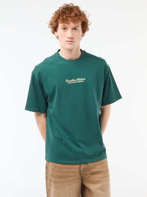 Crew Neck T-Shirt with Contrast Embroidery - Kiabi