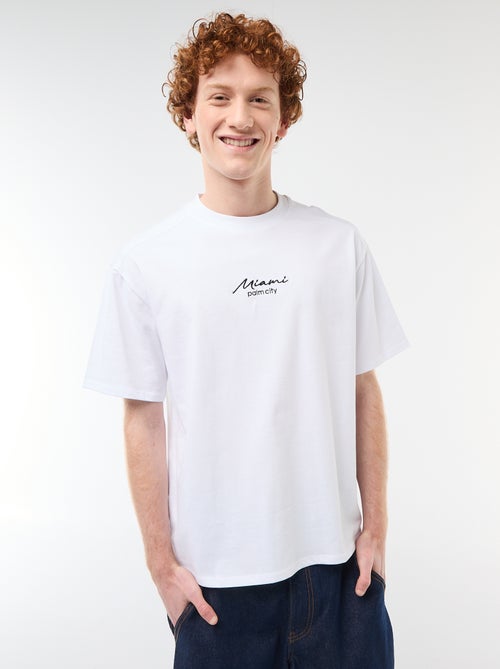 Crew Neck T-Shirt with Contrast Embroidery - Kiabi