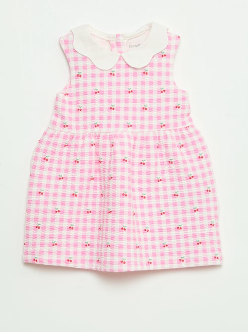 Crinkle-knit dress with poplin collar - Kiabi