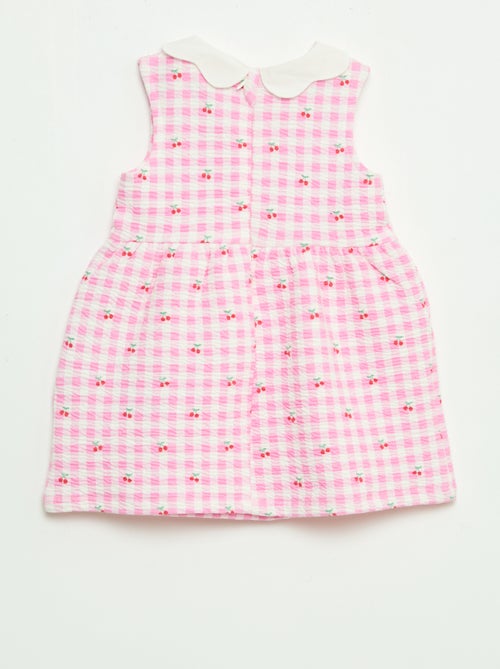 Crinkle-knit dress with poplin collar - Kiabi