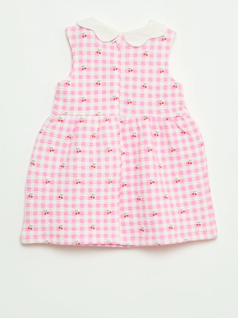 Crinkle-knit dress with poplin collar Pink - Kiabi