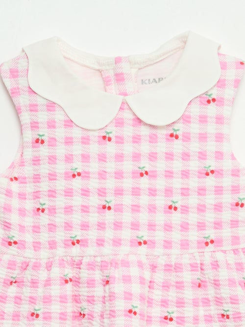 Crinkle-knit dress with poplin collar - Kiabi