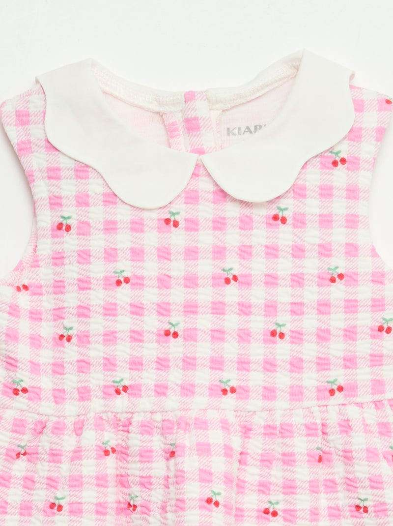 Crinkle-knit dress with poplin collar Pink - Kiabi