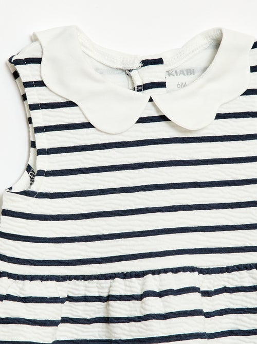 Crinkled knit dress with poplin collar - Kiabi