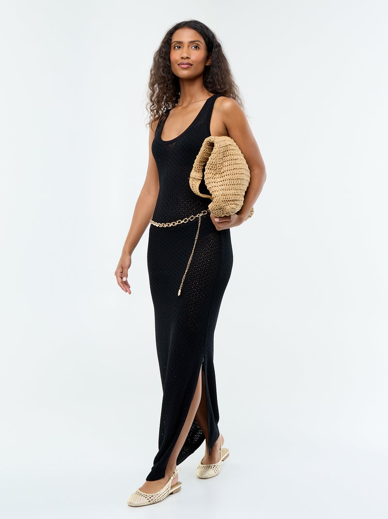 Crochet Knit Beach Maxi Dress Black - Kiabi